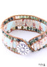 Boho Bracelet, RH Leather Wrap Bracelet, Pink Blue Lotus
